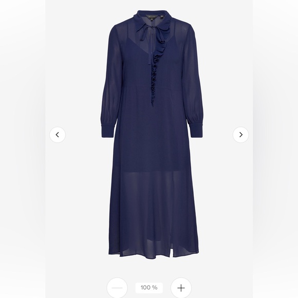 Ted Baker Faithiy Asymmetric Ruffle Midi Skirt Dress Dark Navy Womens Size Ted 2 - Picture 5 of 17